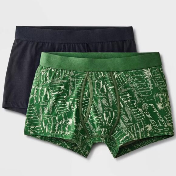 NWT Goodfellow & Co Comfort Boxer Trunks Black Green Men's Size Small 2 Pairs - Picture 1 of 4